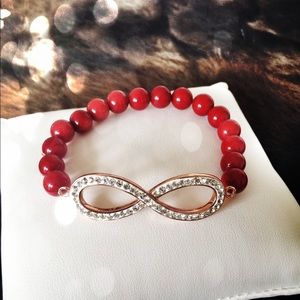 Infinity RED Beaded Bracelet NWOT